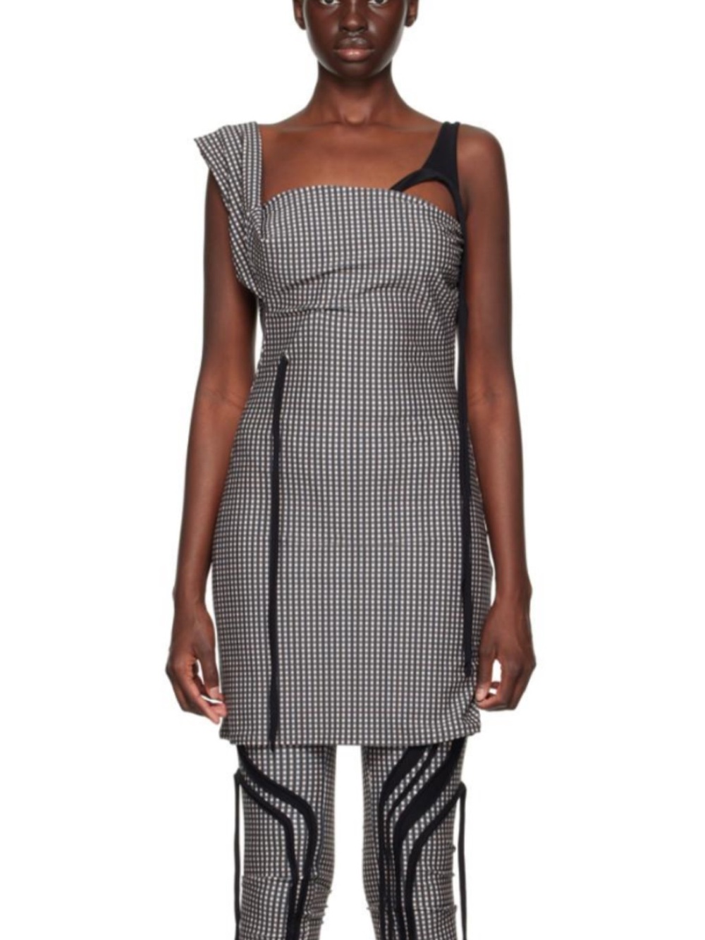 Ottolinger Asymmetric Check Mini Dress in Black and White new condition